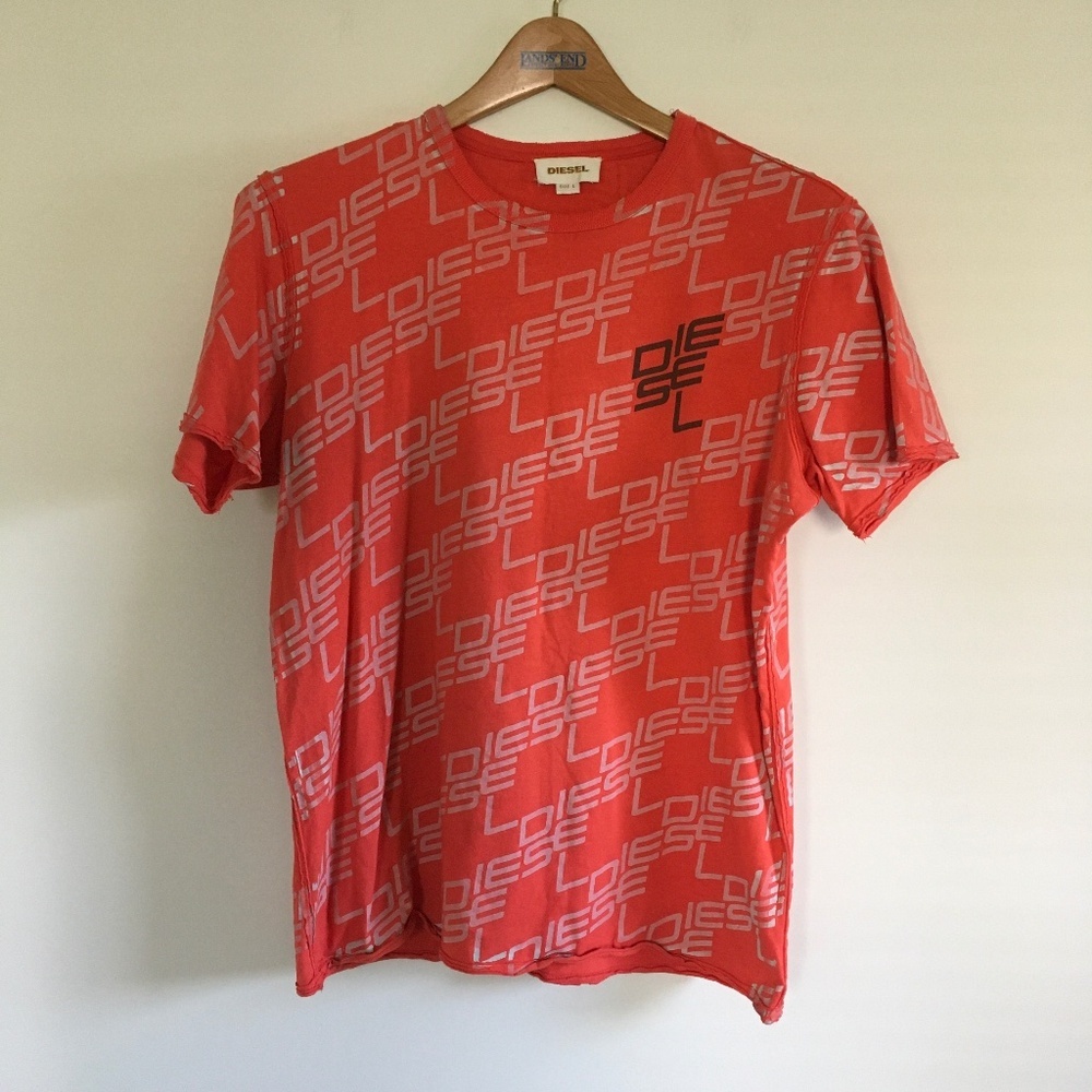 VTG Diesel Coral Spell Out Graphic All Over Print T-Shirt Womens Sz L Y2K